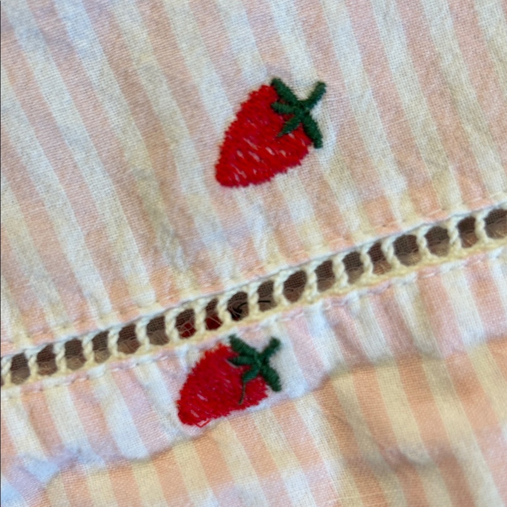 Cynthia Rowley Strawberry Seersucker Shorts Pink White Striped Cotton L - Picture 5 of 6